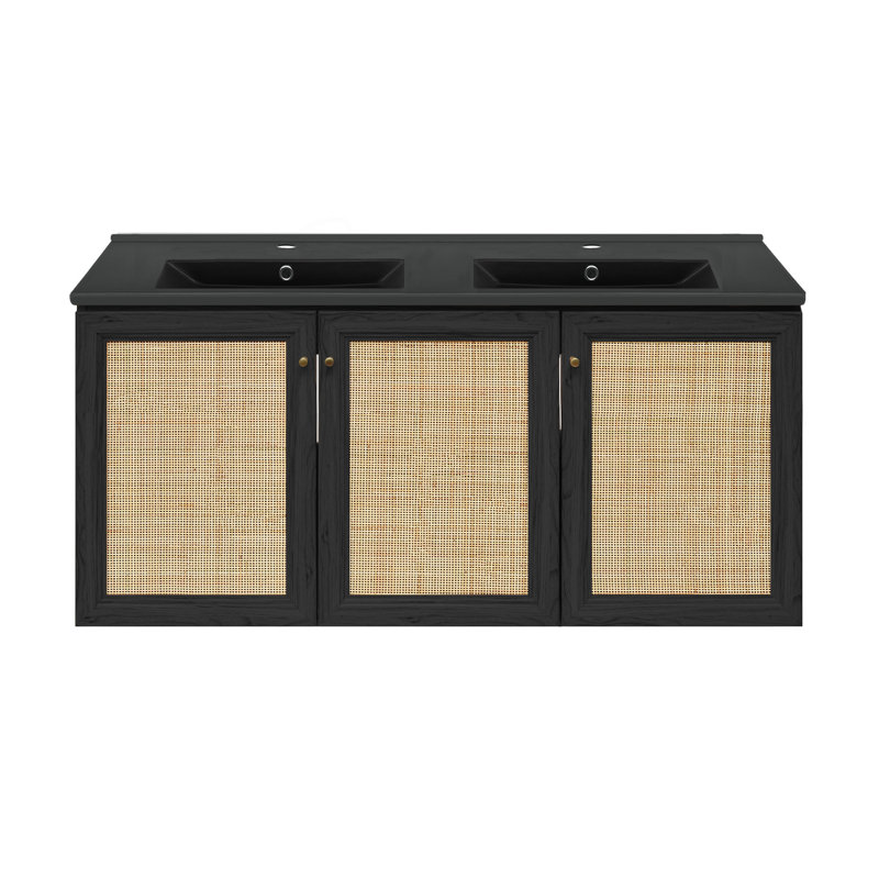 Ensemble de meuble-lavabo mural en chêne avec lavabo double 48 po Classe, Noir, noir, noir, noir, Noir, noir, noir, noir