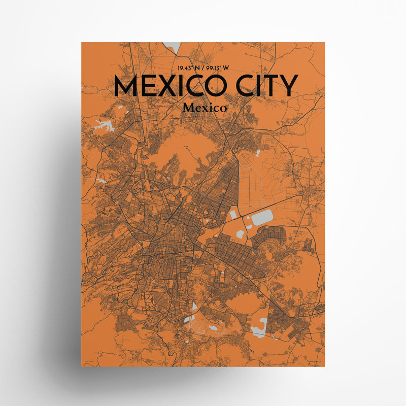 Mexico City Map In Orange - No Frame Print, 24cm H x 18cm W x 0.05cm D