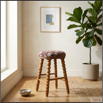 Tabouret de bar rembourré avec structure en bois d'acacia massif Spindle