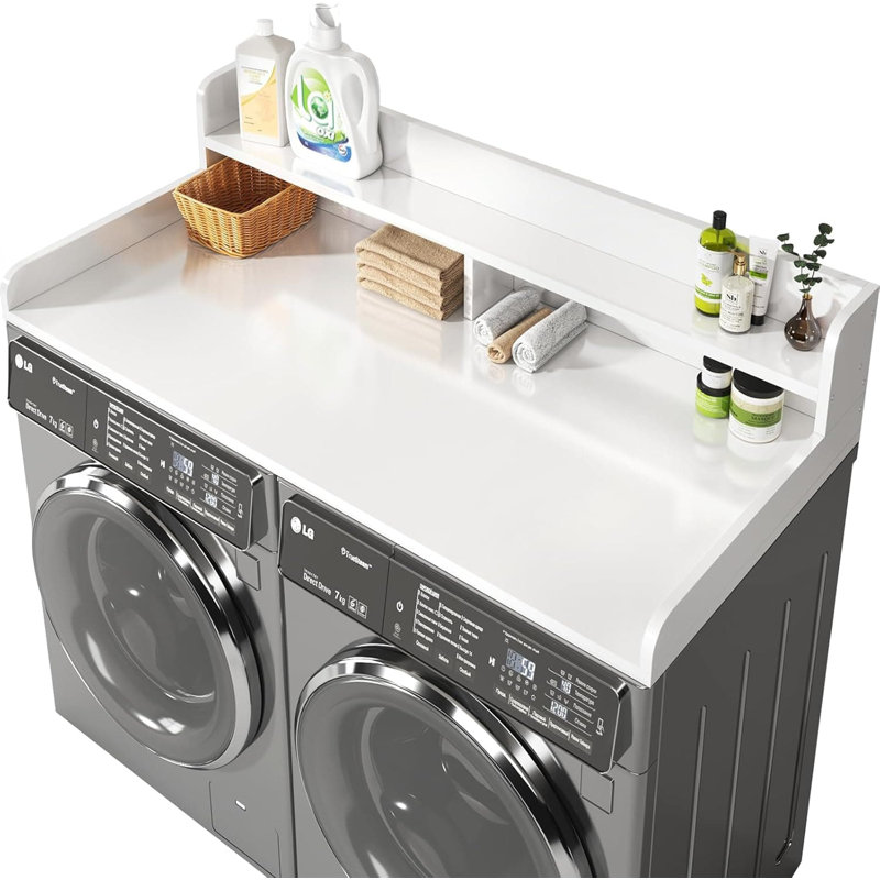 Housse de comptoir à 2 niveaux avec garde-corps de protection, base antidérapante pour laveuse et sécheuse, grande surface pliante et rangement pour l'organisation de la salle de lavage