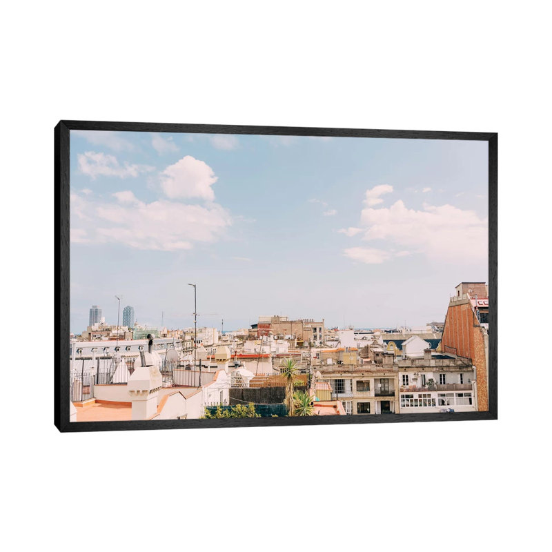 Barcelona Rooftops by Bethany Young - Print on Canvas, 45.72cm H x 66.04cm W x 3.81cm D, Black Framed