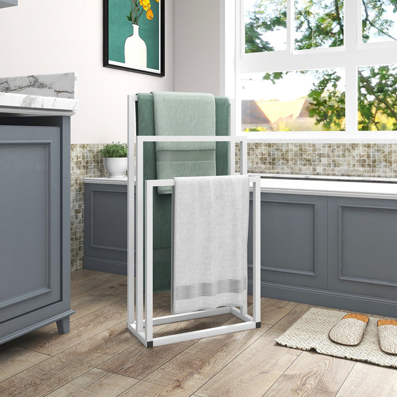 Porte-serviettes sur pied en métal, Blanc