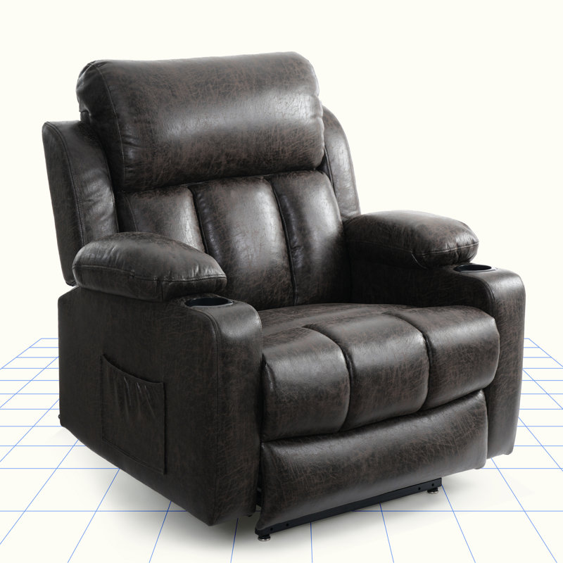 Pu Leather Power Lift Recliner Chair For Elderly, With Massage & Heat, Cup Holders, Side Pockets, Brown