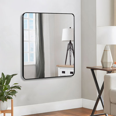 30 In X 30 In Black Metal Framed Square Bathroom Mirror For Wall, High-Quality HD Glass With Shatterproof Film And Easy Installation