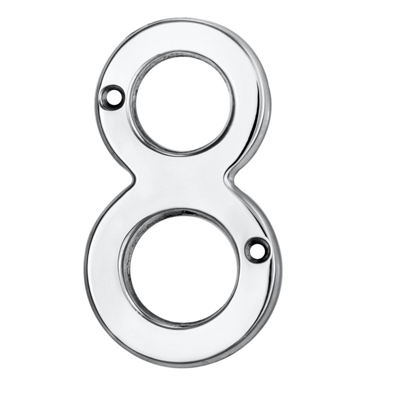 Clapham 7cm H Brass House Number, 8, Polished Chrome