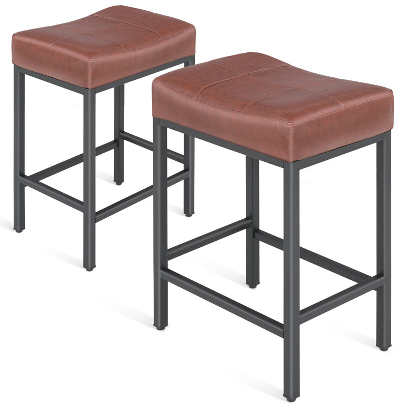 Backless Bar Stools Counter Stools With Footrest, Reddish Brown, Counter Stool (26.5” Seat Height)