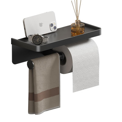 Porte-papier hygiénique double avec tablette, porte-papier hygiénique mural, porte-rouleau de papier hygiénique (noir mat)