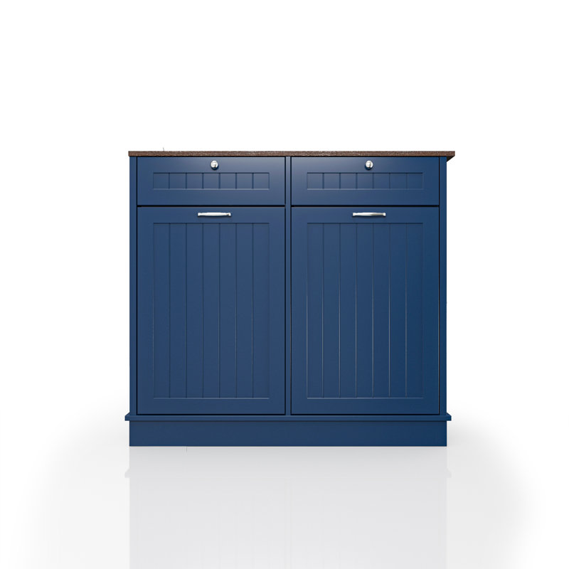 Armoire poubelle inclinable en MDF pour cuisine fonctionnelle bleue