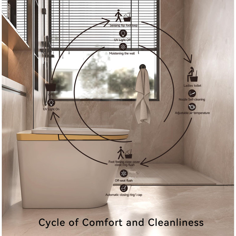 Toilette bidet intelligente SEEWIN avec siège chauffant, chasse d'eau à capteur de mouvement, sécheuse intelligente à contrôle de température, veilleuse (blanc)