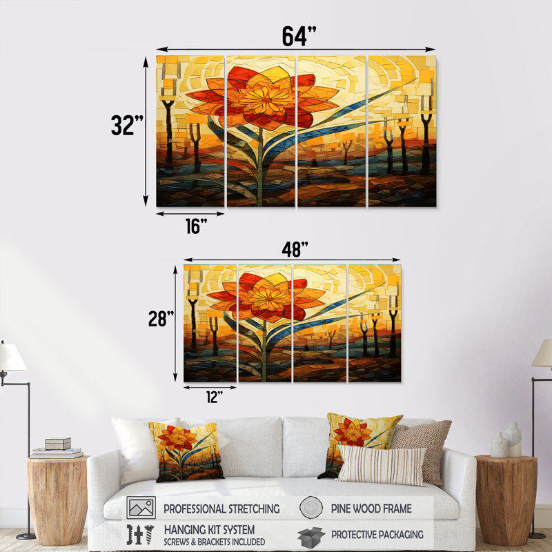 Ernesto - Ensemble de 4 jonquilles murales, H 28 po x l 48 po