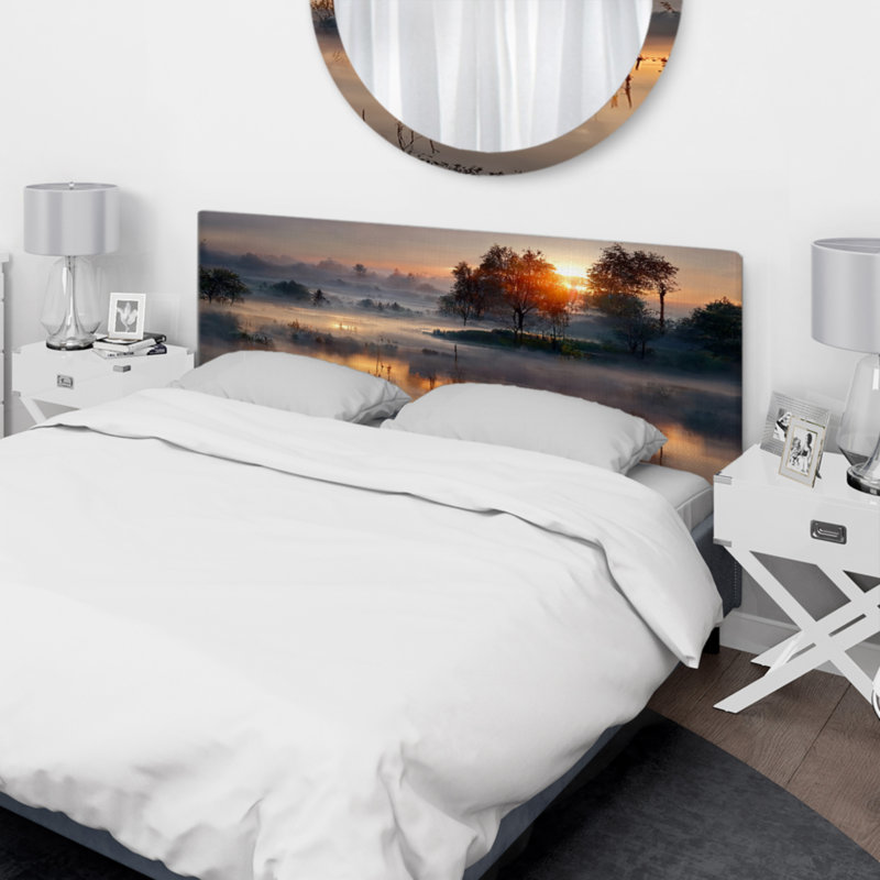 Kaydahn - Landscape Lake Upholstery Panel Headboard, Très grand