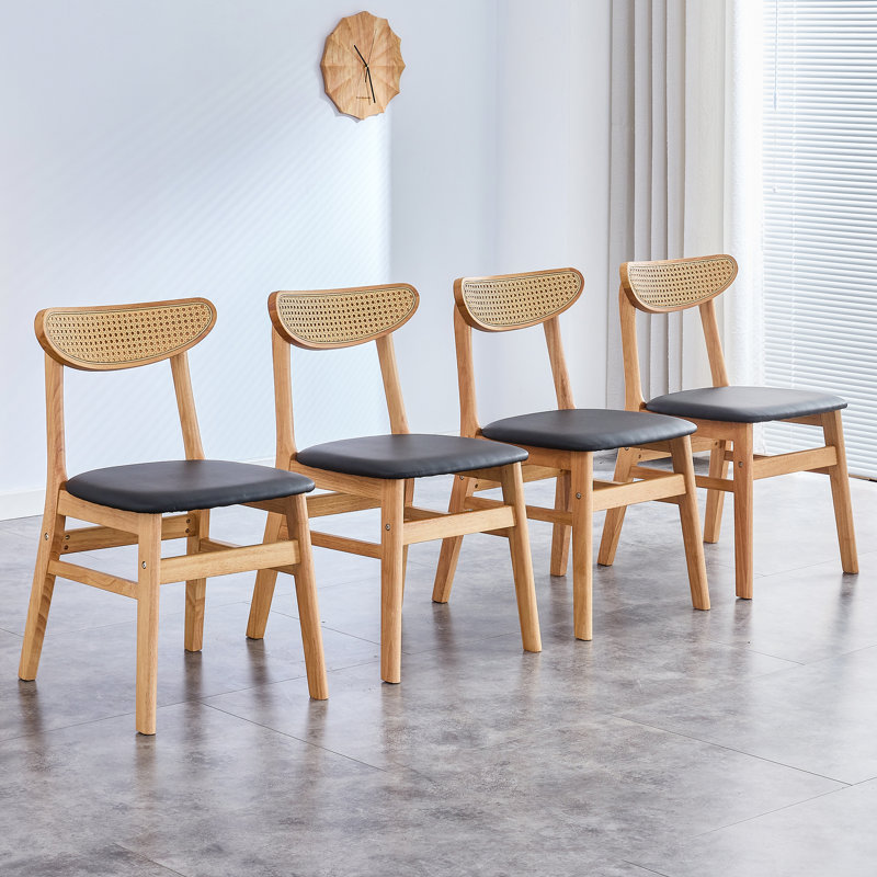 Brynia Wood & Rattan Upholstered Dining Chairs, Bois naturel