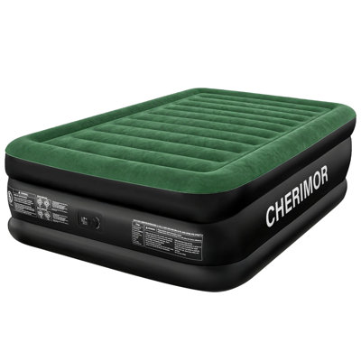 CHERIMOR 18" Luxury Camping Queen Air Mattress, Built-In Electric Pump Included, Carrying Case Included, Honeycomb Structure, Indoor/ Outdoor Use, 800 lb Capacity, Forest Green