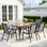 Ensemble de salle à manger de patio toutes saisons pour 6 personnes, table et chaises d'extérieur avec trou de parasol 1,69 po, table 30 po x 55 po et chaise empilable, pour pelouse, terrasse (parasol non inclus) (table noire et chaises grises)