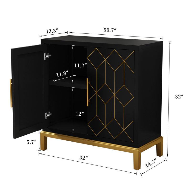 32" Accent Cabinet with Gold Trim, Black