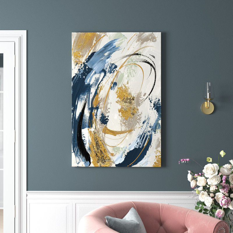 Blue Yellow Abstract - Painting, 76cm H x 51cm W x 3.8cm D, Wrapped Canvas