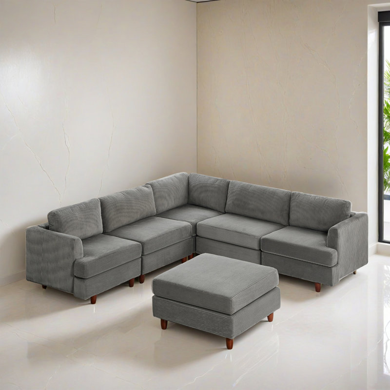 Canapé-lit modulaire 6 pièces pour salon, Velours côtelé gris
