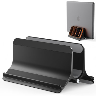 Support vertical pour ordinateur portable, support vertical Macbook Pro en aluminium jusqu'à 17 pouces, refroidissement automatique à verrouillage par gravité, accessoires de rangement de bureau 3-en-1