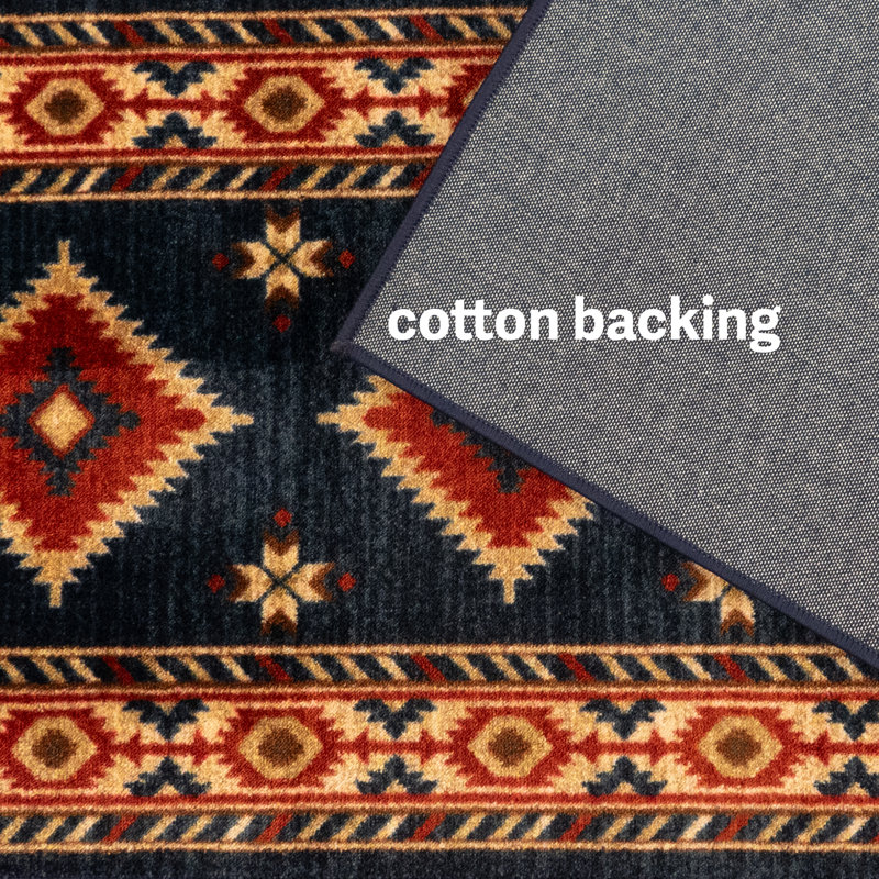 Custom Size Canvas Backing Premium Hotel Quality Southwestern Tribal Navy and Beige Runner Rug, Runner 3' x 32'