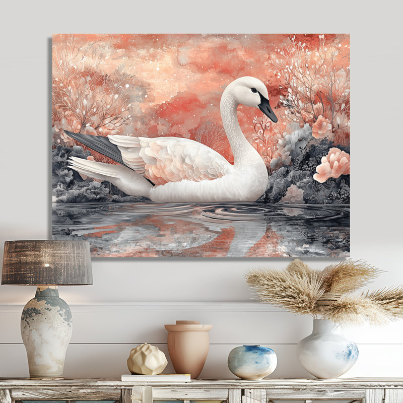 Rose cygne, reflets de l'élégance - cygnes, impression murale, H 16 po x l 32 po