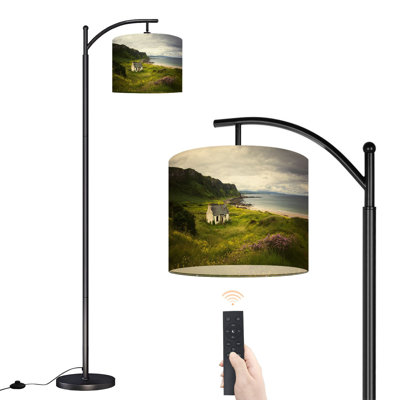 Lampe sur pied à arc avec abat-jour réglable paysage irlandais maison falaises photos Lampe sur pied 3 températures de couleur à haut gradateur avec interrupteur au pied pour la chambre à coucher