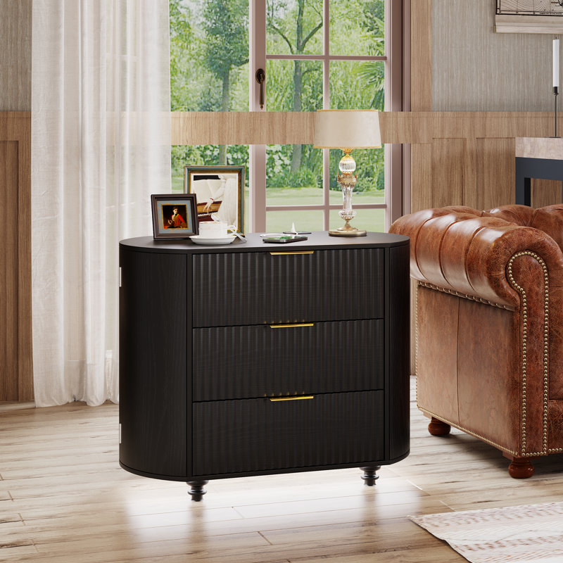 80cm W Solid + Manufactured Wood Bedside Table, Black