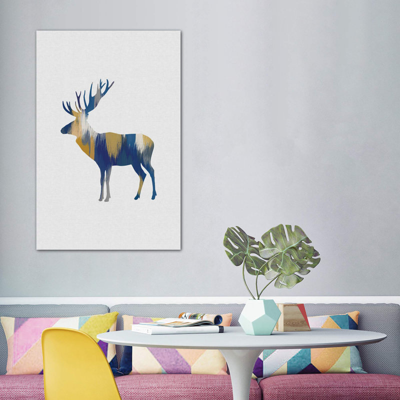 Orignal bleu et jaune - impression d'art graphique, H 60 po x l 40po x P 1,5 po, Toile tendue
