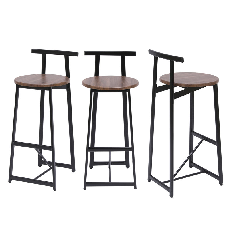 Ensemble de 3 tabourets de bar avec dossier pour la salle à manger, Brun