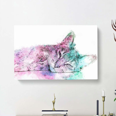 Colourful Abyssinian Cat in Abstract - Wrapped Canvas