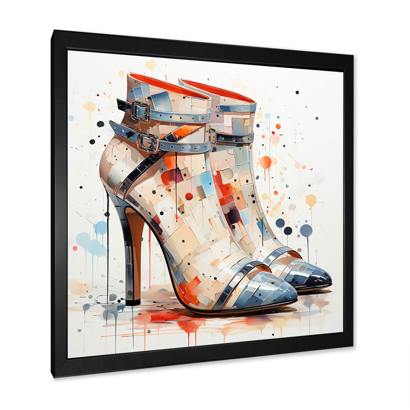 Talons hauts blancs et gris Mid Century Elegance - Fashion High Heels Wall Art, Cadre simple noir