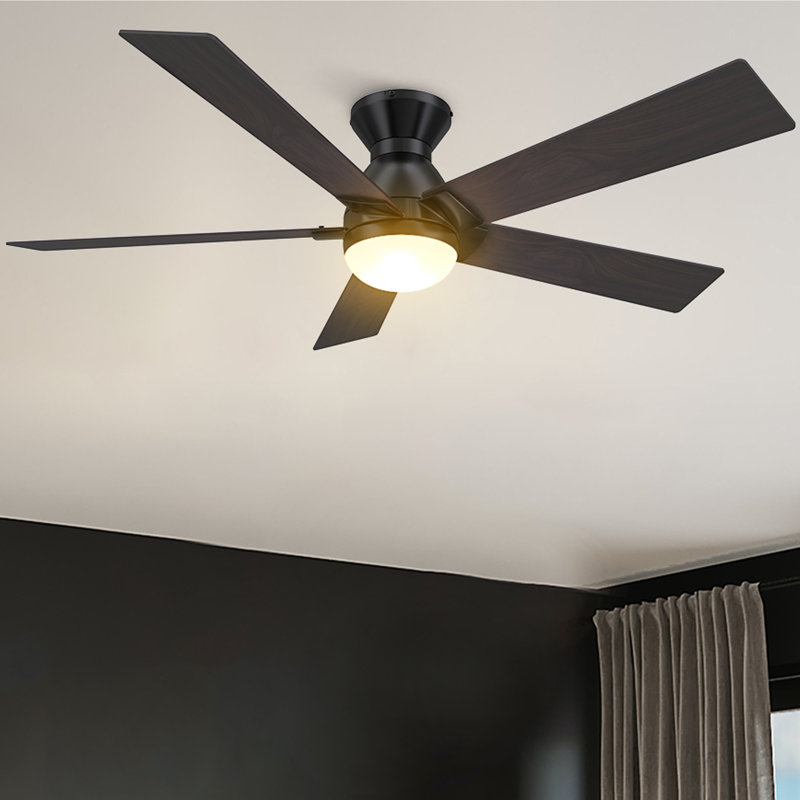 Ventilateur de plafond encastré à 5 pales 52 po avec éclairage Alceu, 52 po, Noir
