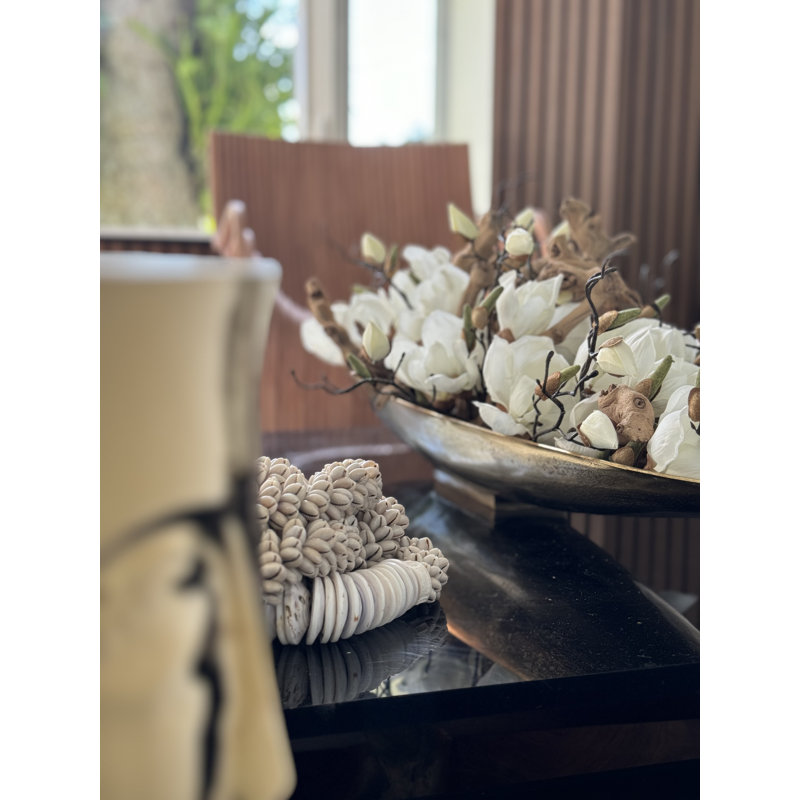 Driftwood and Denver Boat Magnolia Centerpiece, 8" H x 40" W x 5" D, Gold