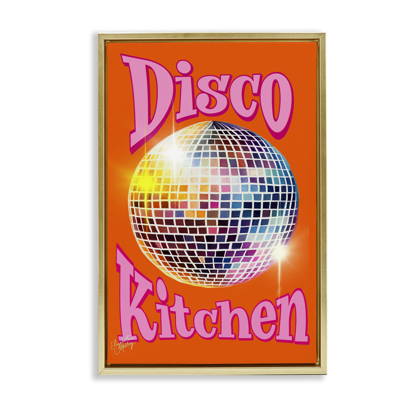 Toile flottante encadrée Groovy Disco Kitchen par Elizabeth Medley, H 25 po x l 17 po, Cadre flottant métallique doré