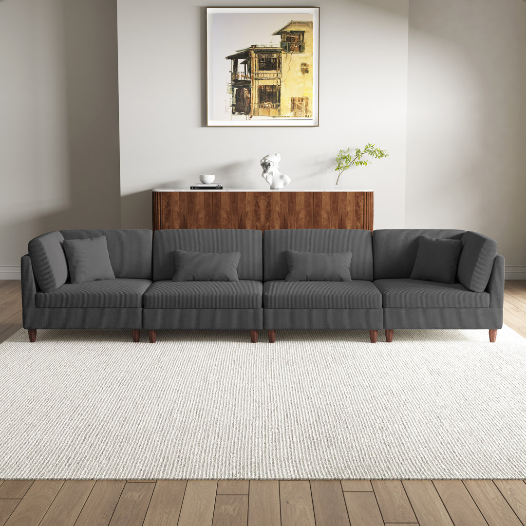 4 - Piece Upholstered Corduroy Modular Sectional with Pillow Back and Solid Wood Legs