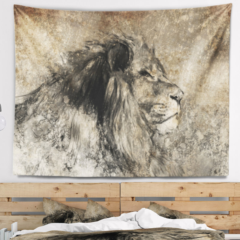 Lion en tapisserie de sépia Animal, H 32 po x l 39 po