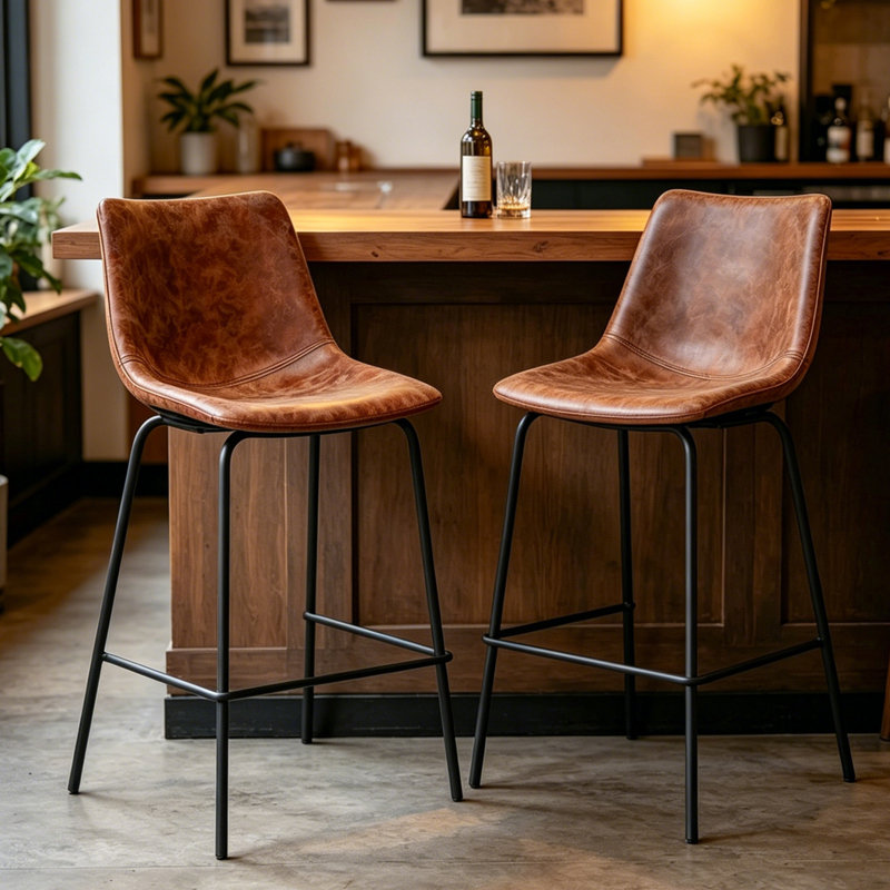 Bellino Upholstered Counter Stool with Metal Frame, Camel