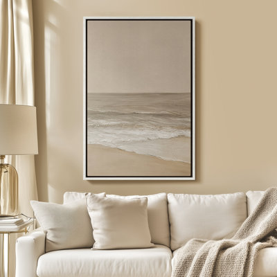Art mural encadré sur toile - Impressions murales de plage de ton Morandi - 16 po x 24 po