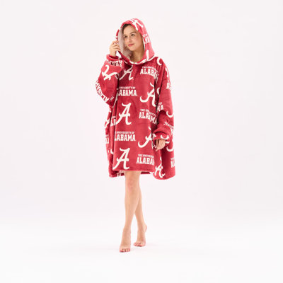 NCAA ALABAMA CRIMSON TIDE Officially Licensed Pullover Wearable Blanket with Hood and Side Pockets