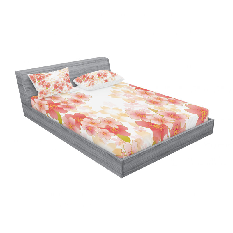 Ensemble de draps japonais Sakura, Ensemble de draps pour lit double avec un drap-hou