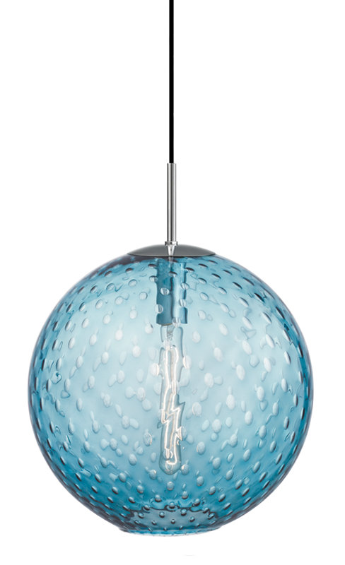 Rousseau 1 Light Pendant, Aged Brass, Blue, 19" H X 16" W X 16" D
