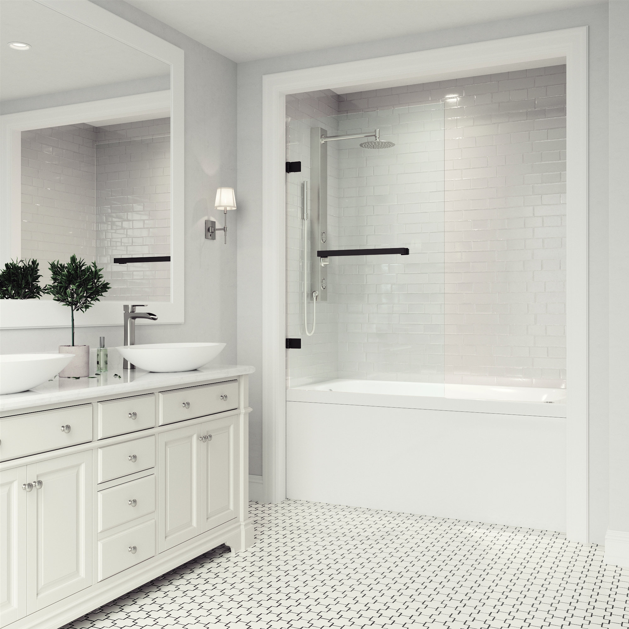 Rialto 34" W x 58" H Hinged Frameless Tub Door with with 5/16" Glass, Matte Black Clear
