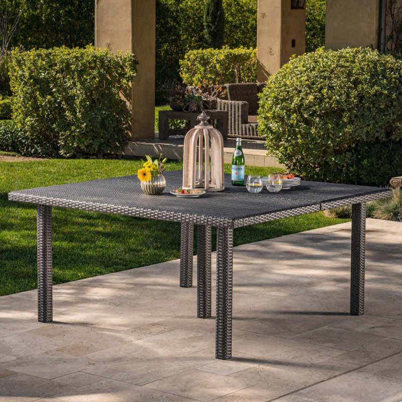 Outdoor Grey 64" Square Dining Table - Over Iron Support Pulled Rod, Grey
