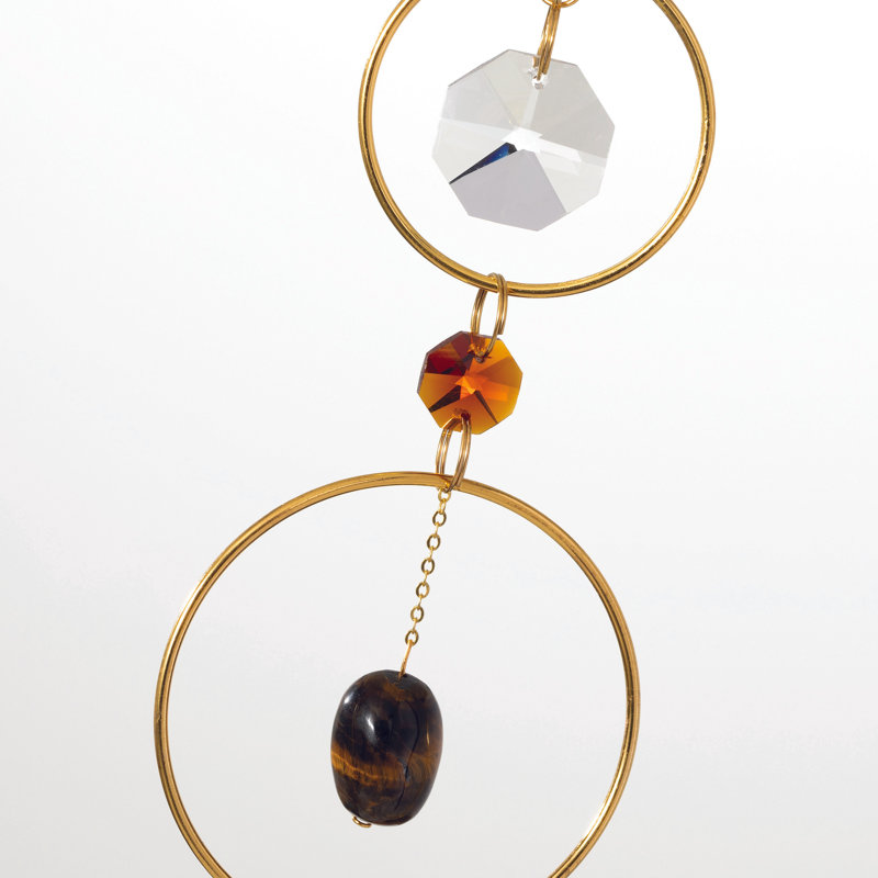 Cristal orange et rocher Suncatcher, Blanc / orange / or