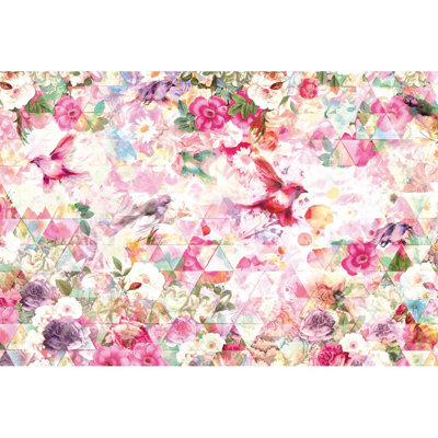 Panneau mural fleurs, feuilles, oiseaux, L 8,2 pi x l 145,2 po