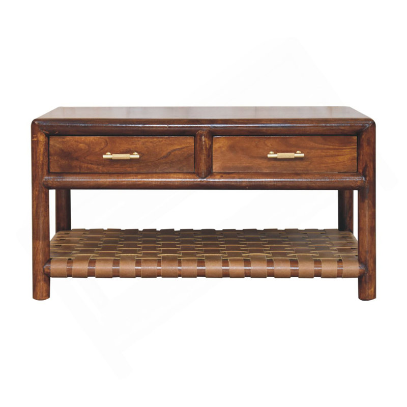 Console Regency tissée avec 4 tiroirs, fente ouverte, brun