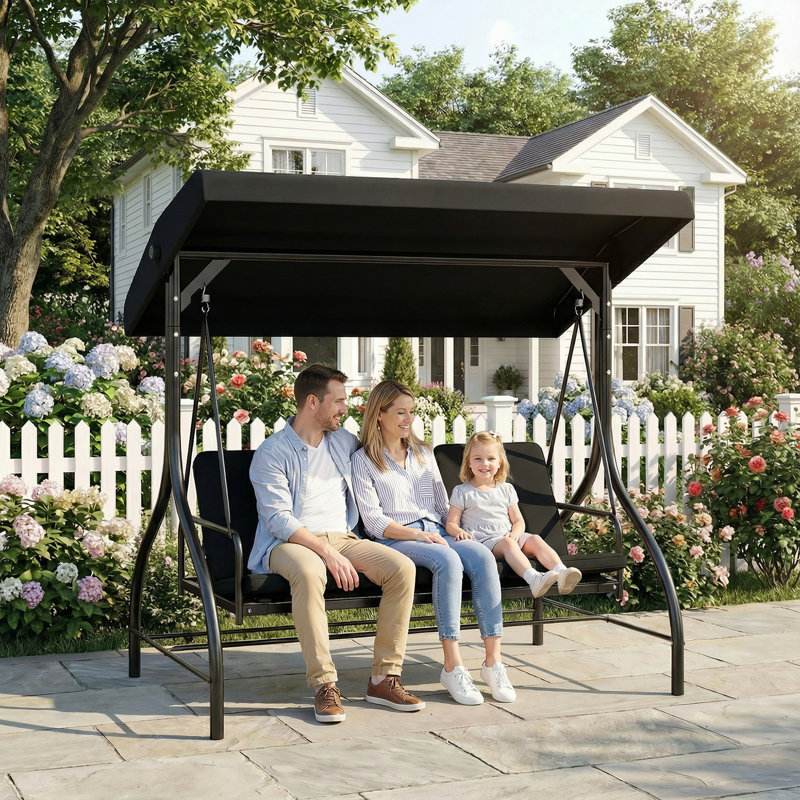 3 Person Porch Swing with Canopy, Black