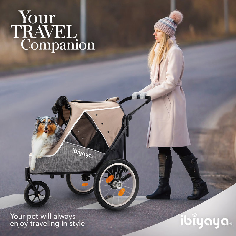 Latte Foldable 3-Wheel Medium Pet Stroller and Trailer Combo