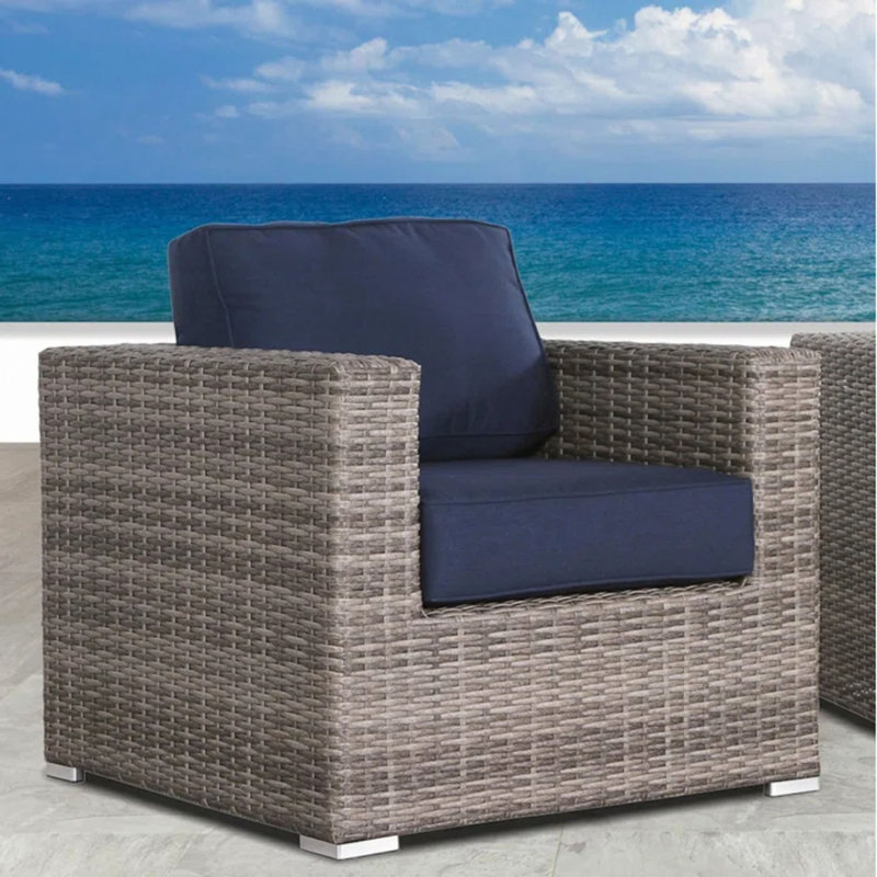 Fauteuil club en osier, Gris, Bleu