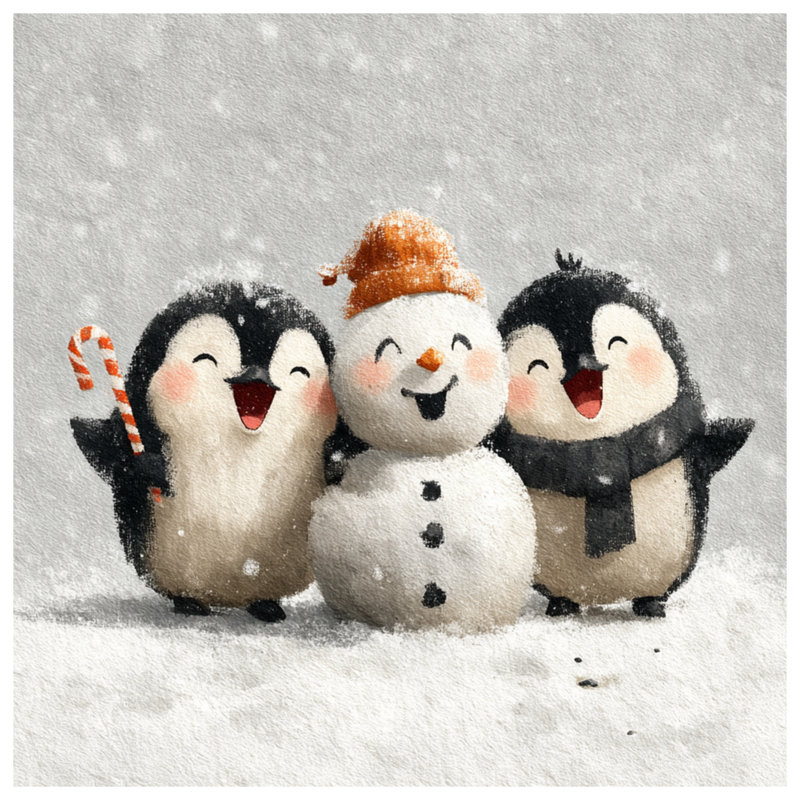 Coussins Penguins With Snowman, 20 po x 20 po