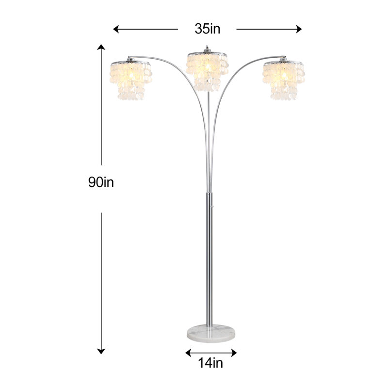 Beckum 90" 3-Lights Novelty Arched Glam Nature Shell Tree Floor Lamp, Chrome 